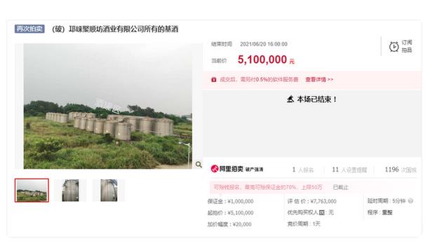 四川一**酒企637噸白酒拍出510萬元，破產(chǎn)重整7000萬元被接盤